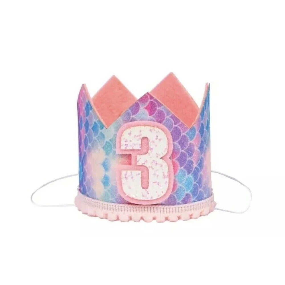 Girls Toddler 3rd Birthday 3 Year Old Party Hat Mermaid Glitter Sparkle Crown